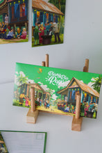 Load image into Gallery viewer, Loka Made brings to life the celebratory times of Hari Raya in the heart of Kampung through an illustration entitled 'Riang Ria Raya'. At its core, this beautiful place captures the essence of family togetherness, reflecting the cherished traditions and joyous times we share without loved ones during the festive season. 5 different designs in a set.