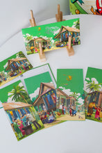 Load image into Gallery viewer, Loka Made brings to life the celebratory times of Hari Raya in the heart of Kampung through an illustration entitled 'Riang Ria Raya'. At its core, this beautiful place captures the essence of family togetherness, reflecting the cherished traditions and joyous times we share without loved ones during the festive season. 5 different designs in a set.