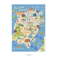 Load image into Gallery viewer, Doodle Land: Penang Island Map - Malaysia Postcard