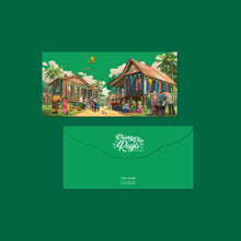 Load image into Gallery viewer, Loka Made brings to life the celebratory times of Hari Raya in the heart of Kampung through an illustration entitled 'Riang Ria Raya'. At its core, this beautiful place captures the essence of family togetherness, reflecting the cherished traditions and joyous times we share without loved ones during the festive season. 5 different designs in a set.
