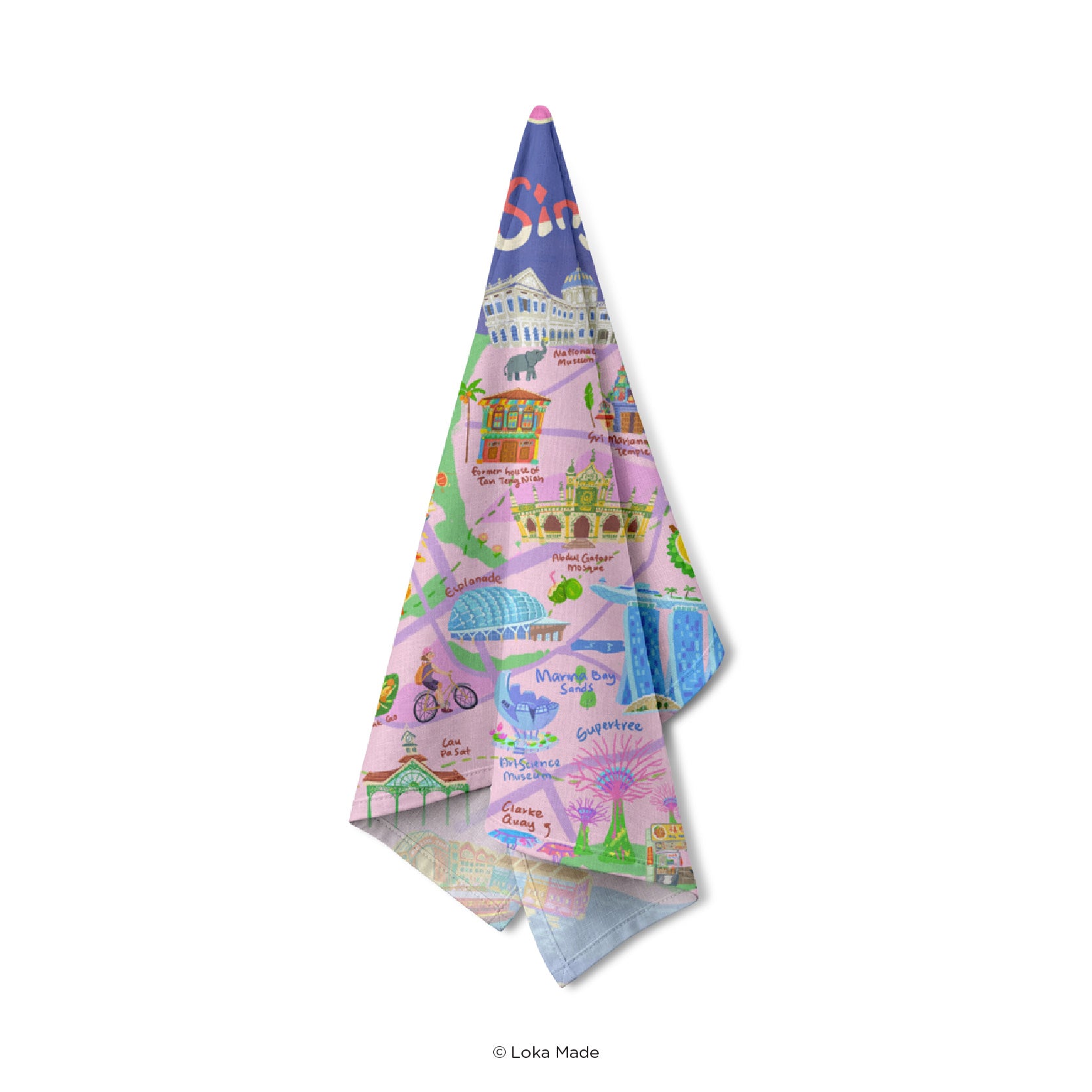 Doodle Land: City Walk in Singapore - Tea Towel