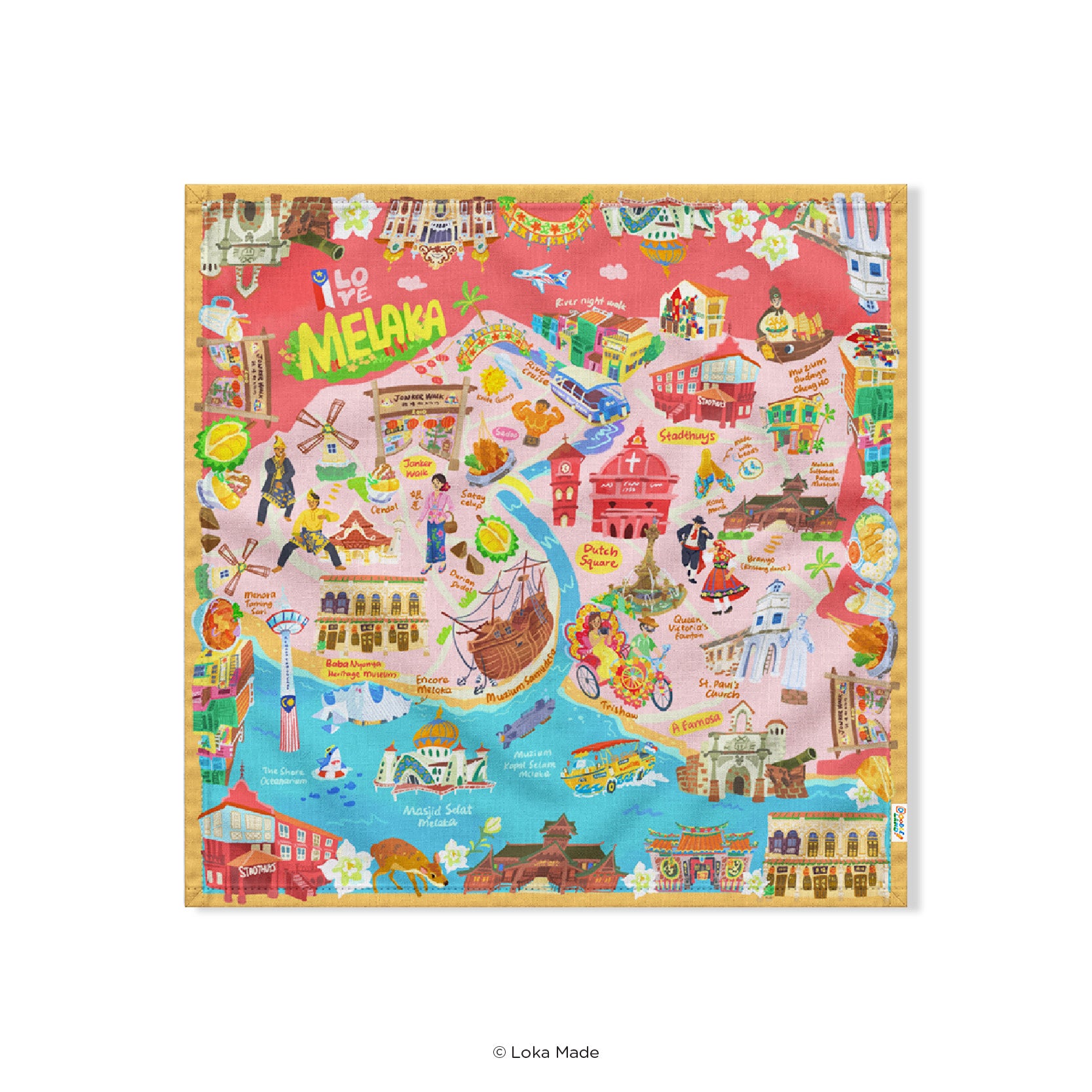 Doodle Land: I Love Melaka - Tea Towel