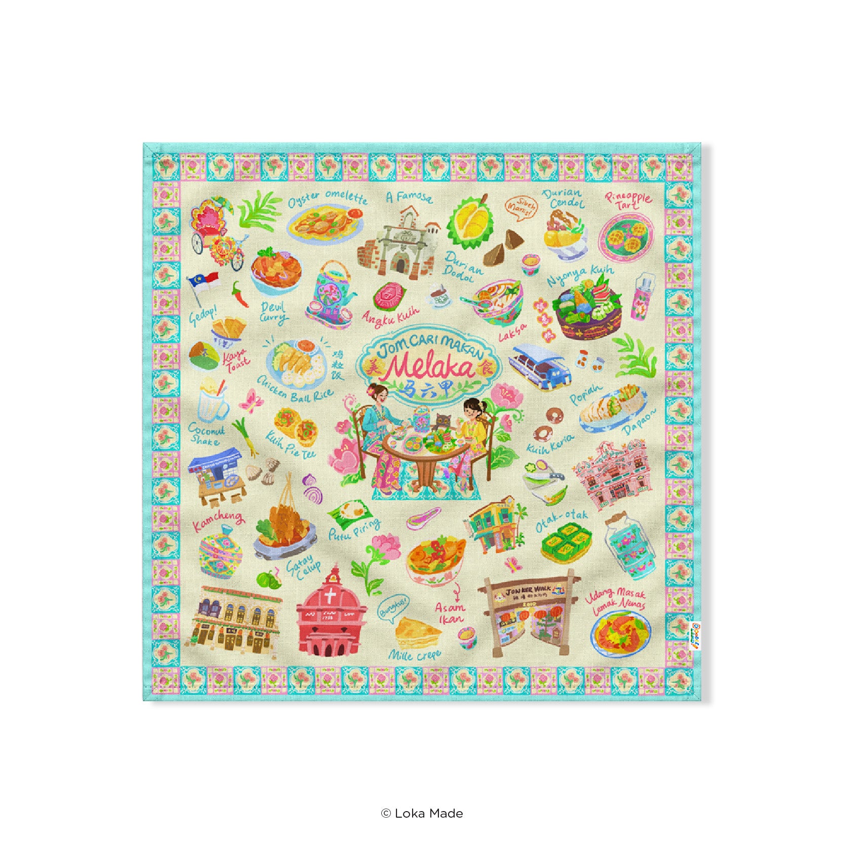 Doodle Land: Jom Cari Makan At Melaka - Tea Towel