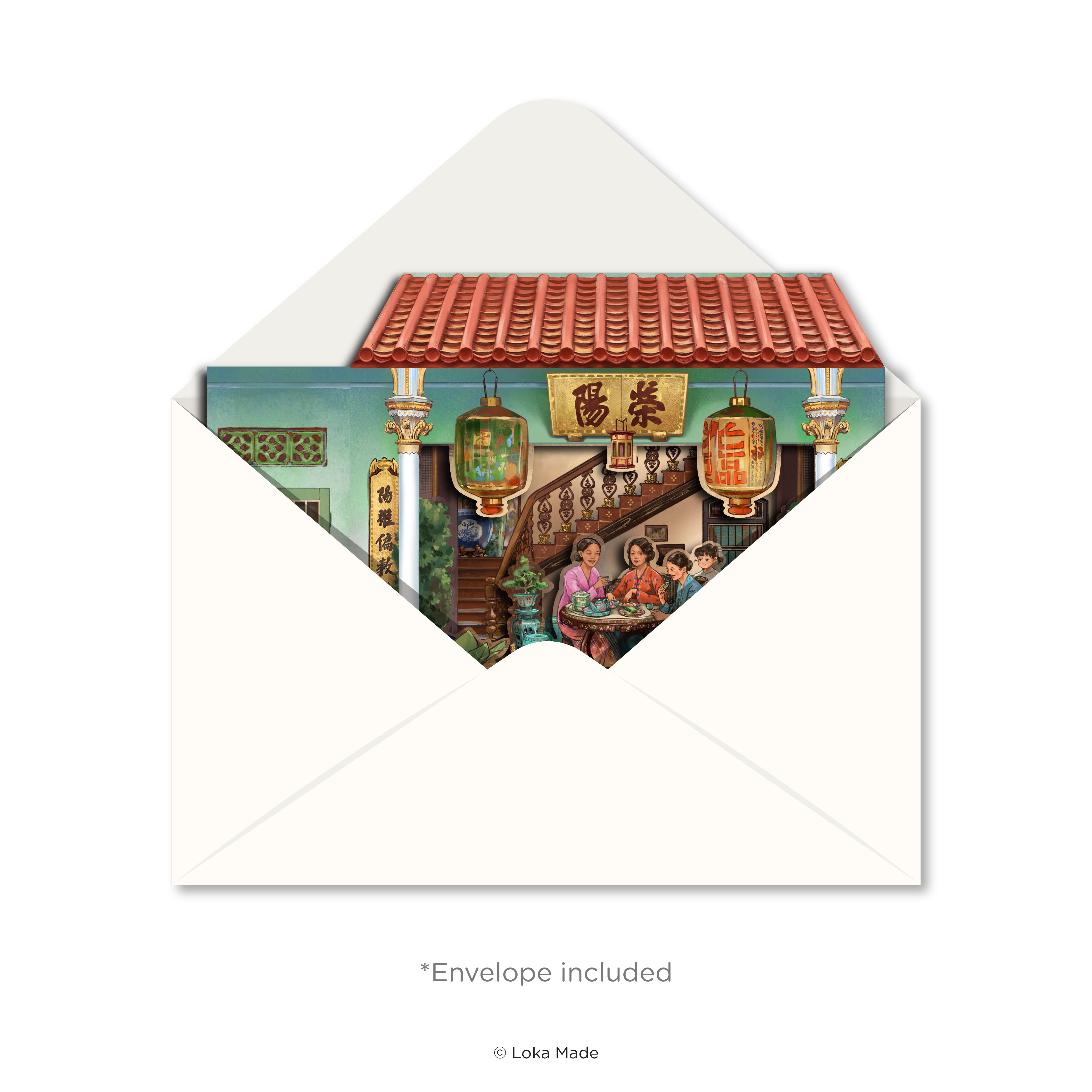 Peeking through Layering of Malaysia 'Teatime Tales of The Peranakan' - 3 Layer Greeting Card