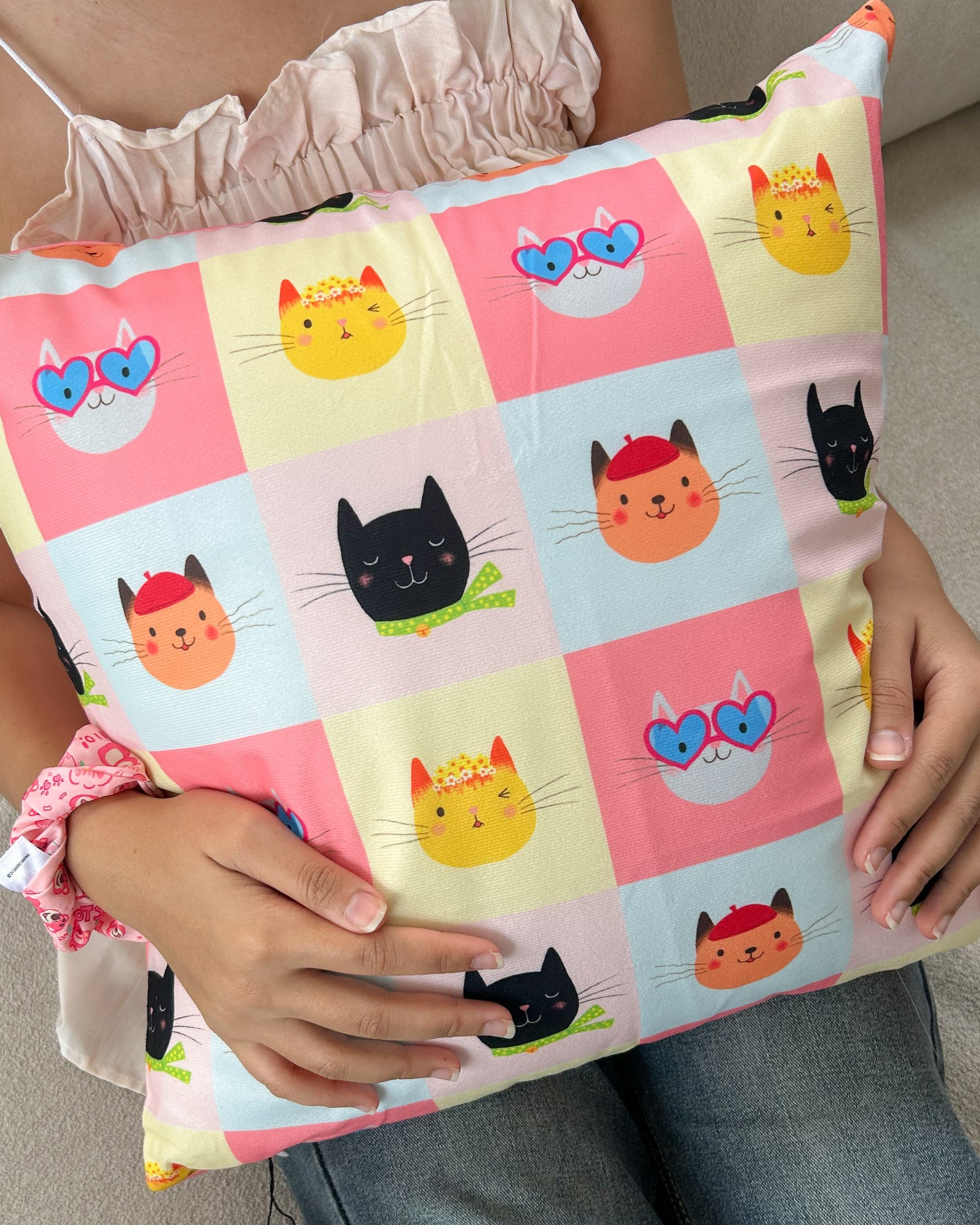 Ken Smiths x Loka Made 'Checkered Cat' - Cushion Cover with insert