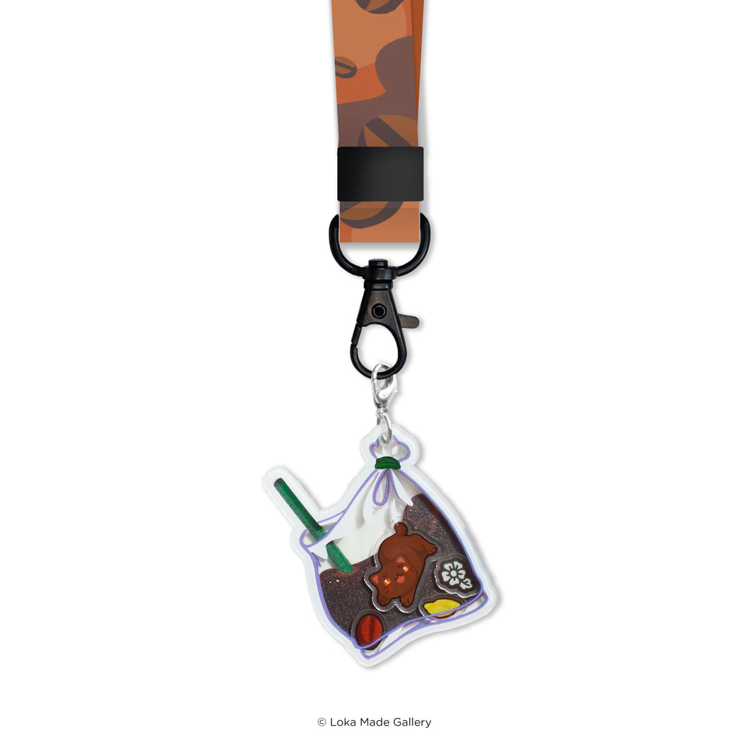 Ikat Tepi 'Kopi Cats' - Short Lanyard with Shaker Keychain