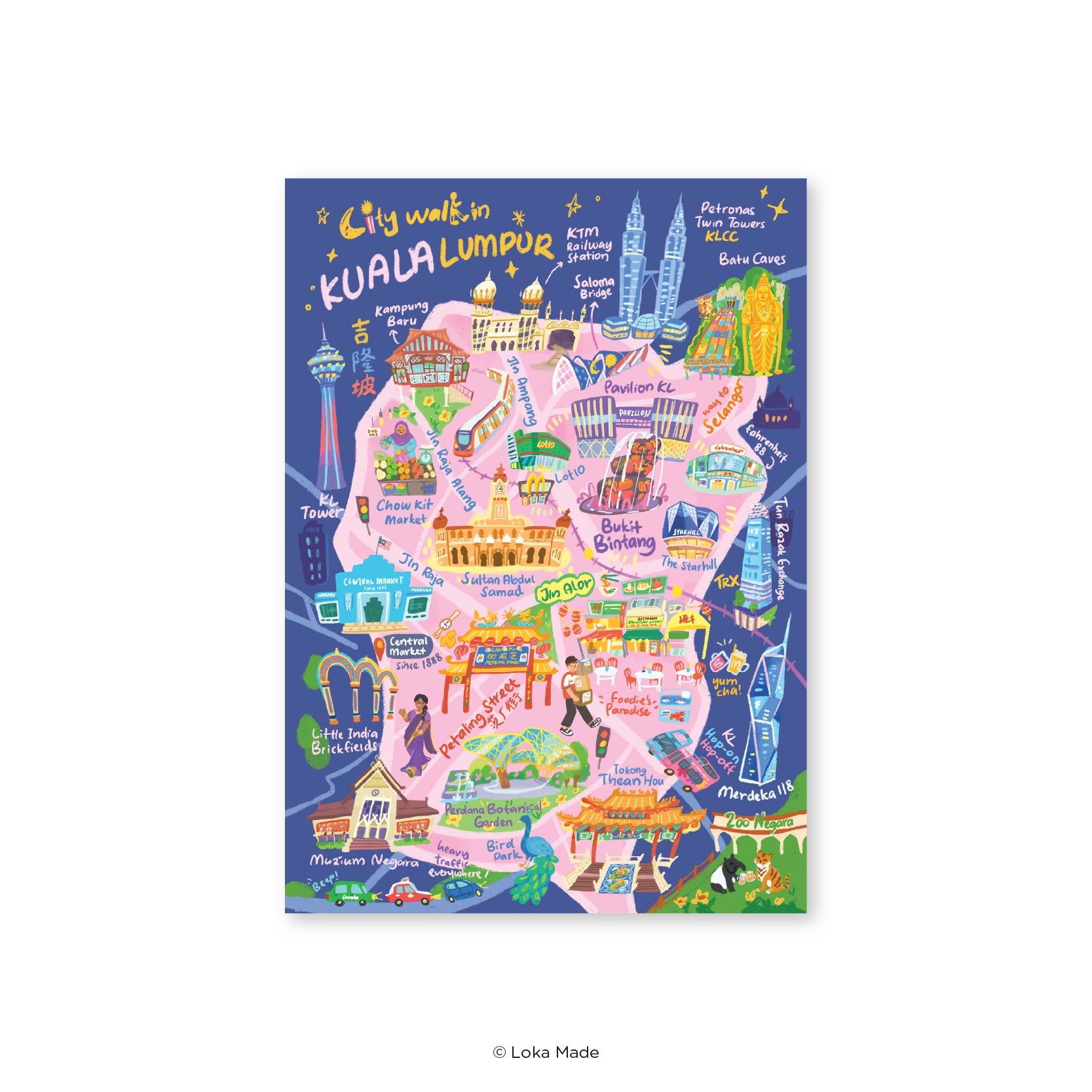 Doodle Land: City Walk in Kuala Lumpur - Malaysia Postcard
