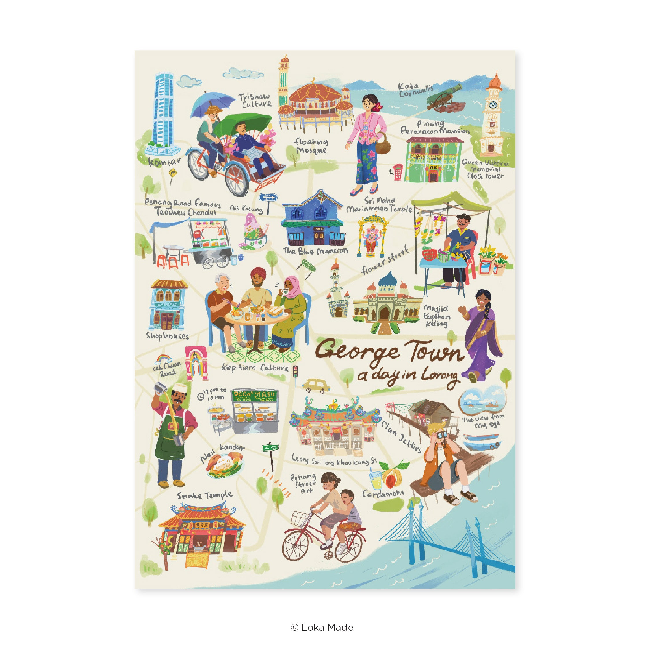 Doodle Land: George Town A Day In Lorong - Malaysia Postcard