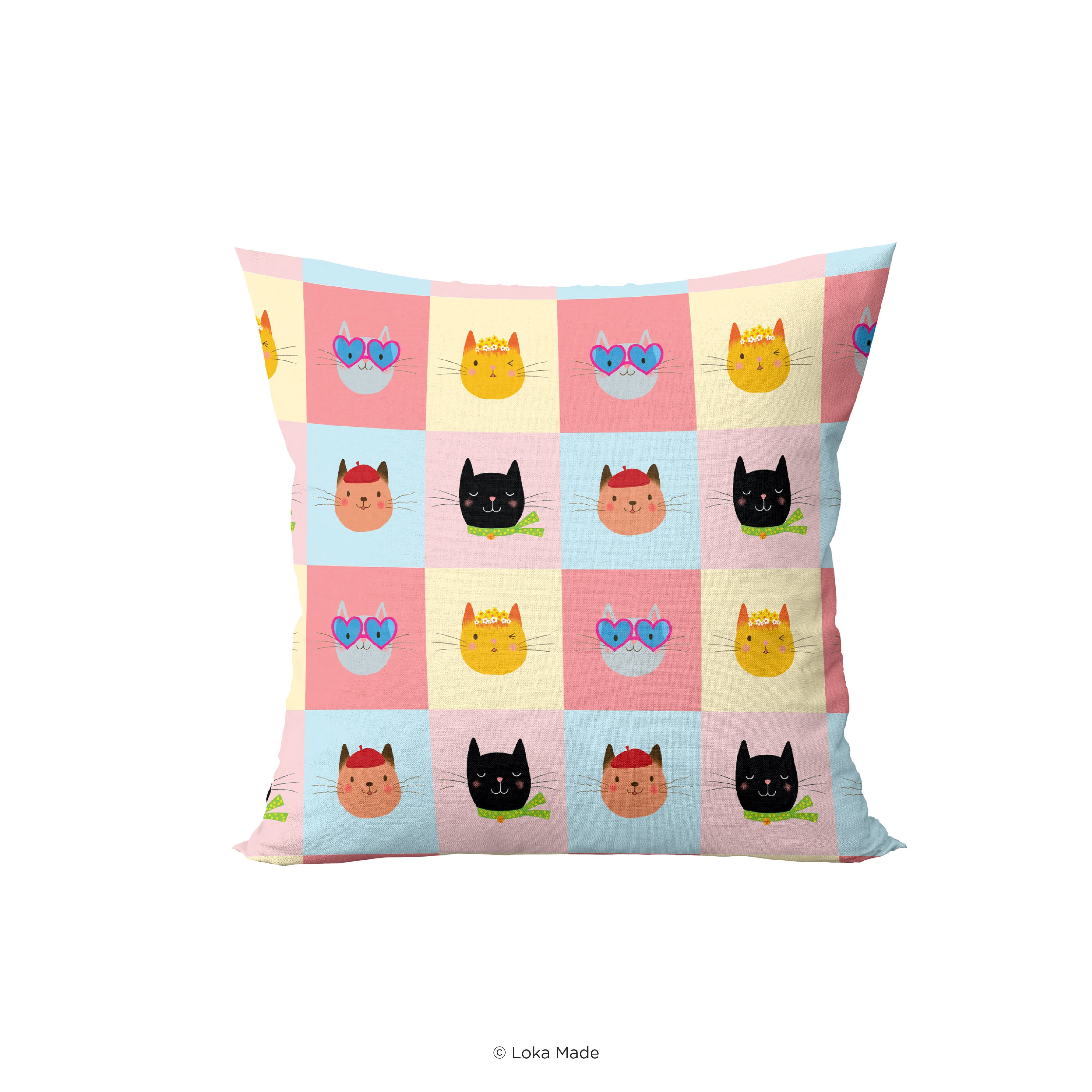Ken Smiths x Loka Made 'Checkered Cat' - Cushion Cover with insert