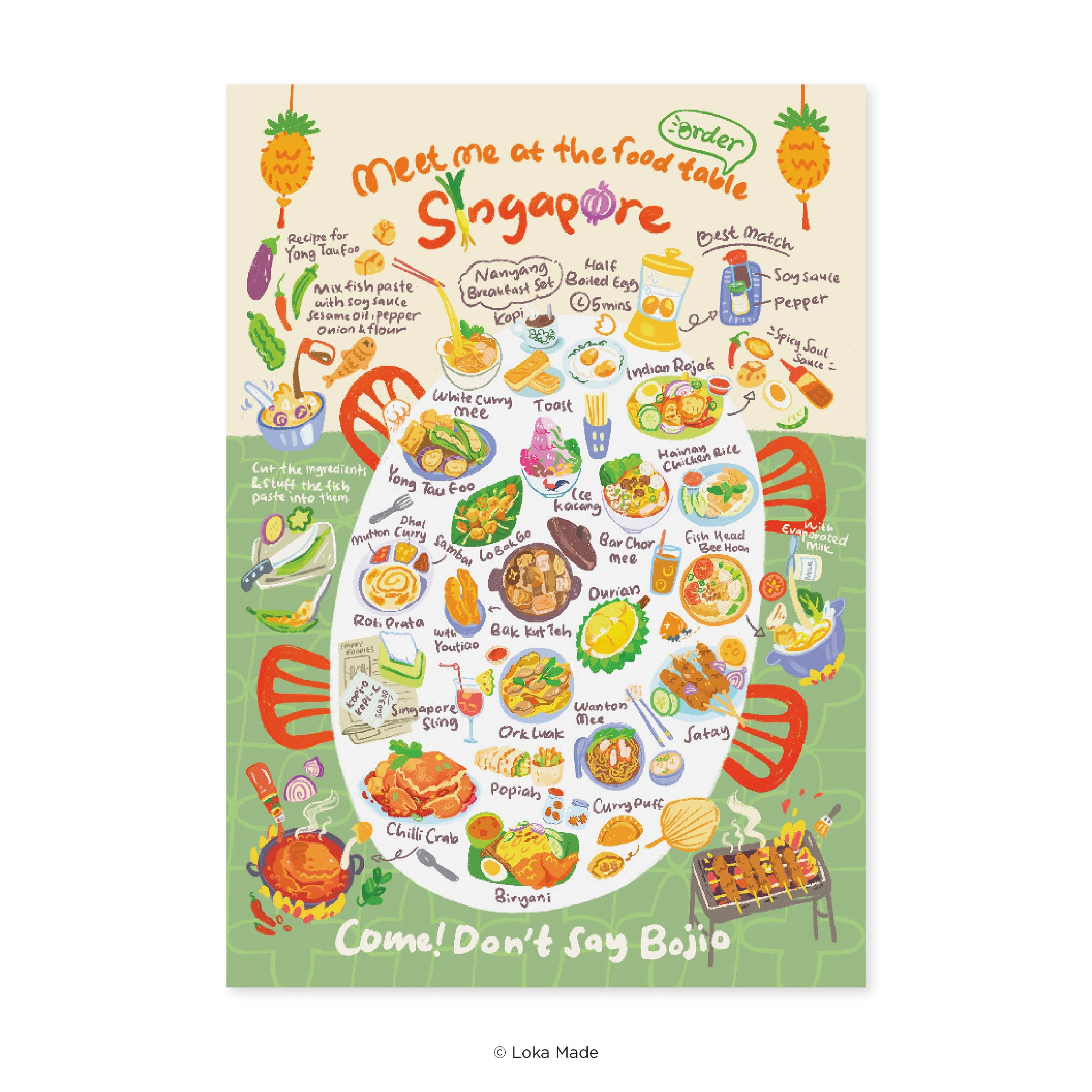 Doodle Land: Meet Me At The Food Table - Singapore Postcard