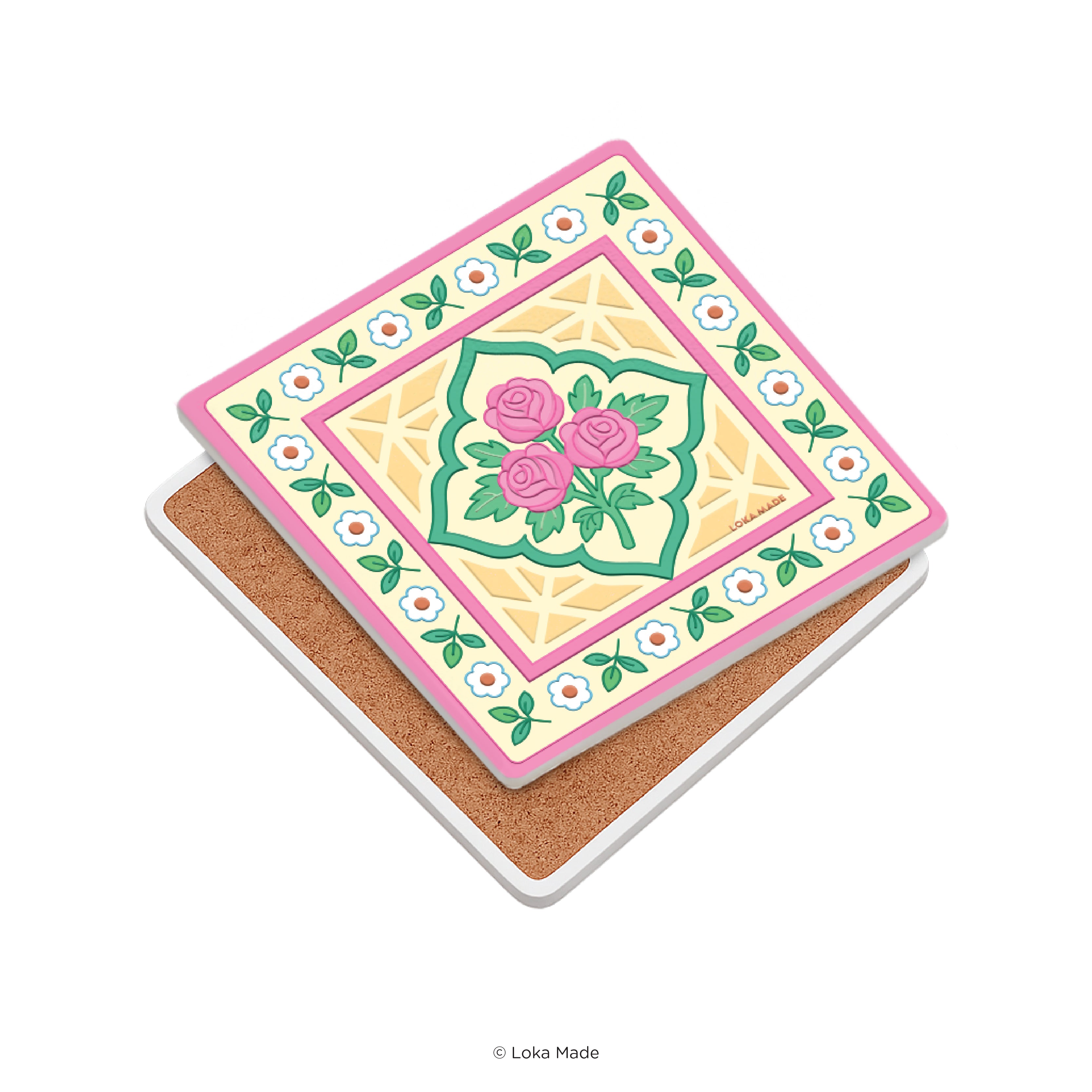 Rosy Heritage - Tiles Mosaic Coaster