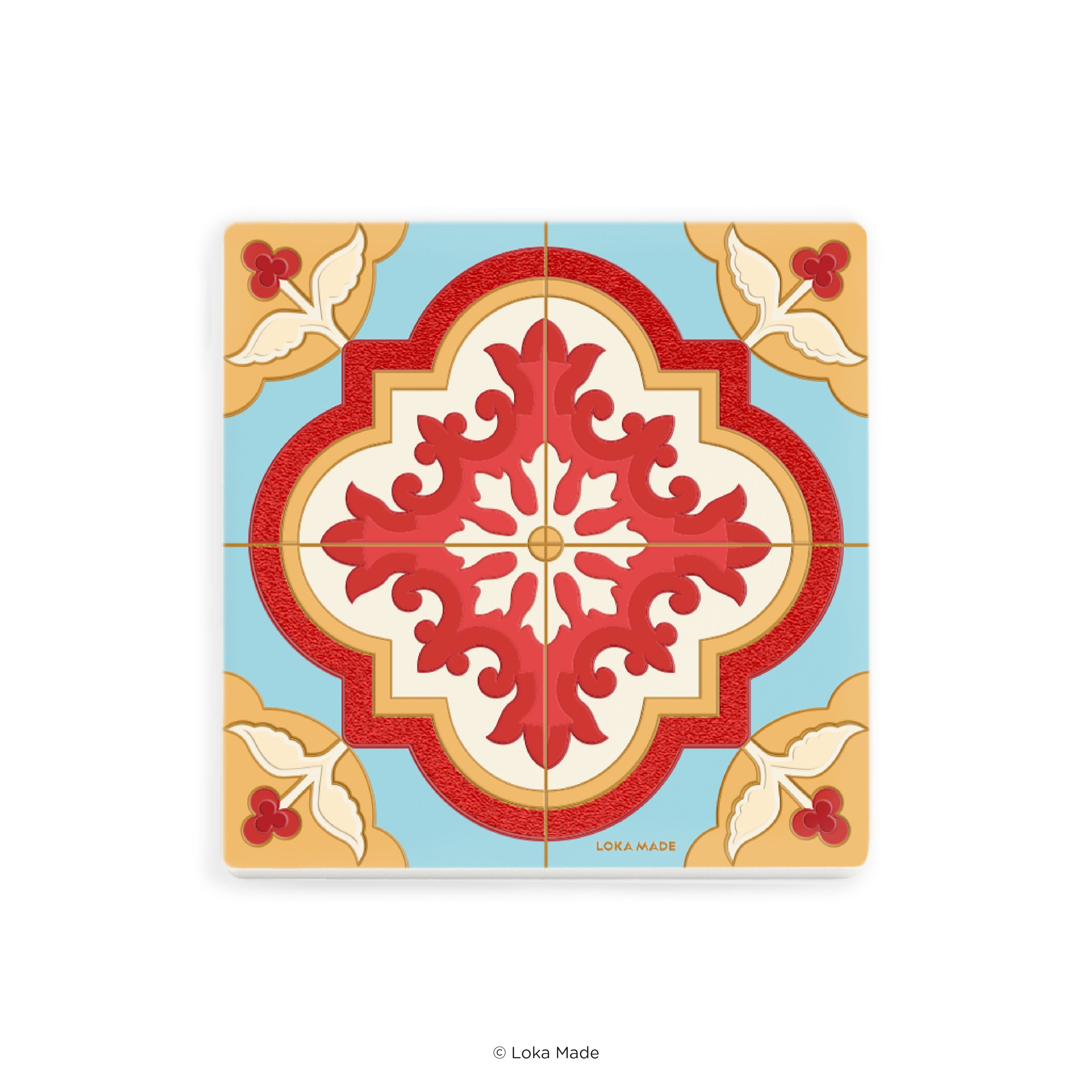 Tales of Tiles 'Crimson Bloom' - Mosaic Coaster