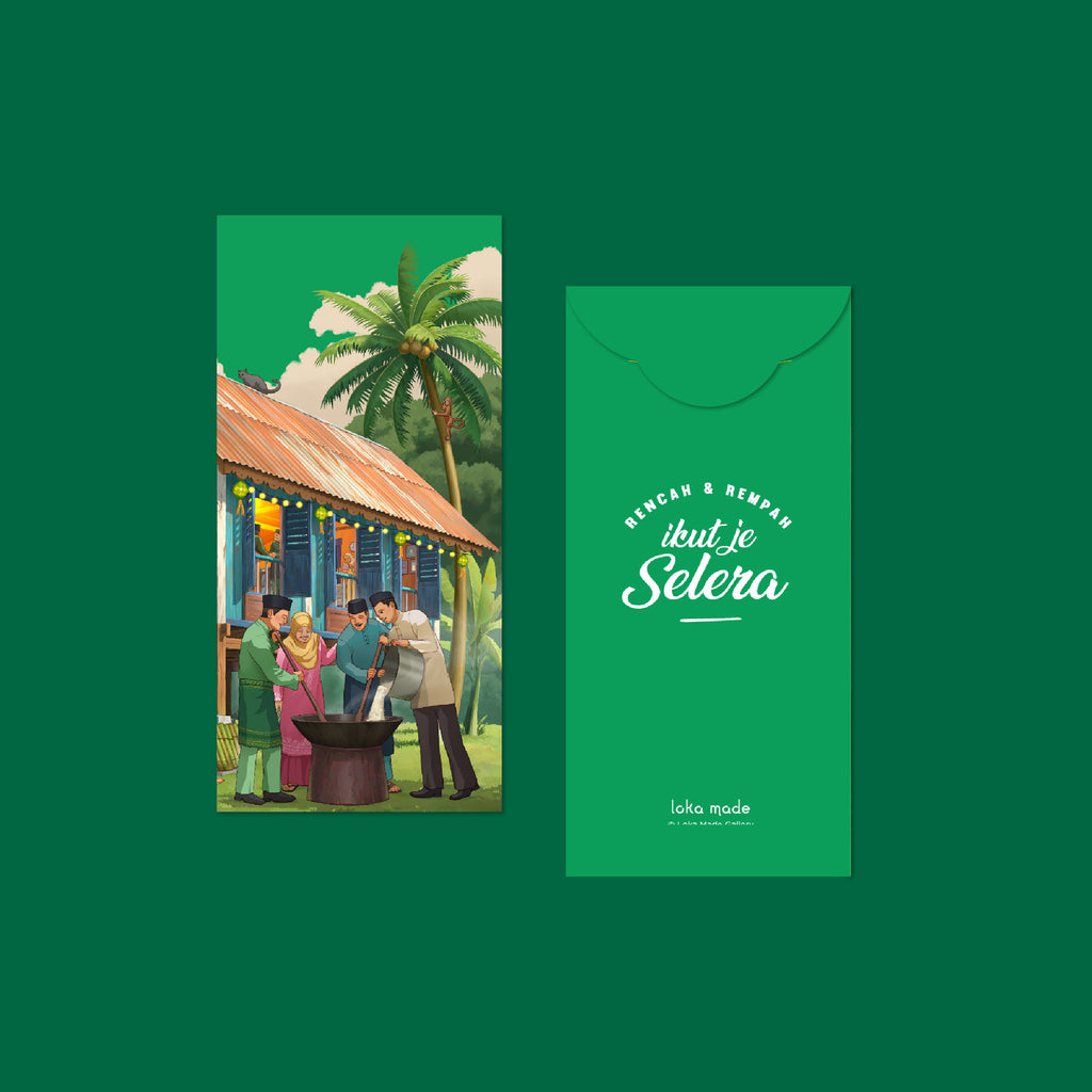 Loka Made brings to life the celebratory times of Hari Raya in the heart of Kampung through an illustration entitled 'Riang Ria Raya'. At its core, this beautiful place captures the essence of family togetherness, reflecting the cherished traditions and joyous times we share without loved ones during the festive season.   5 different designs in a set.