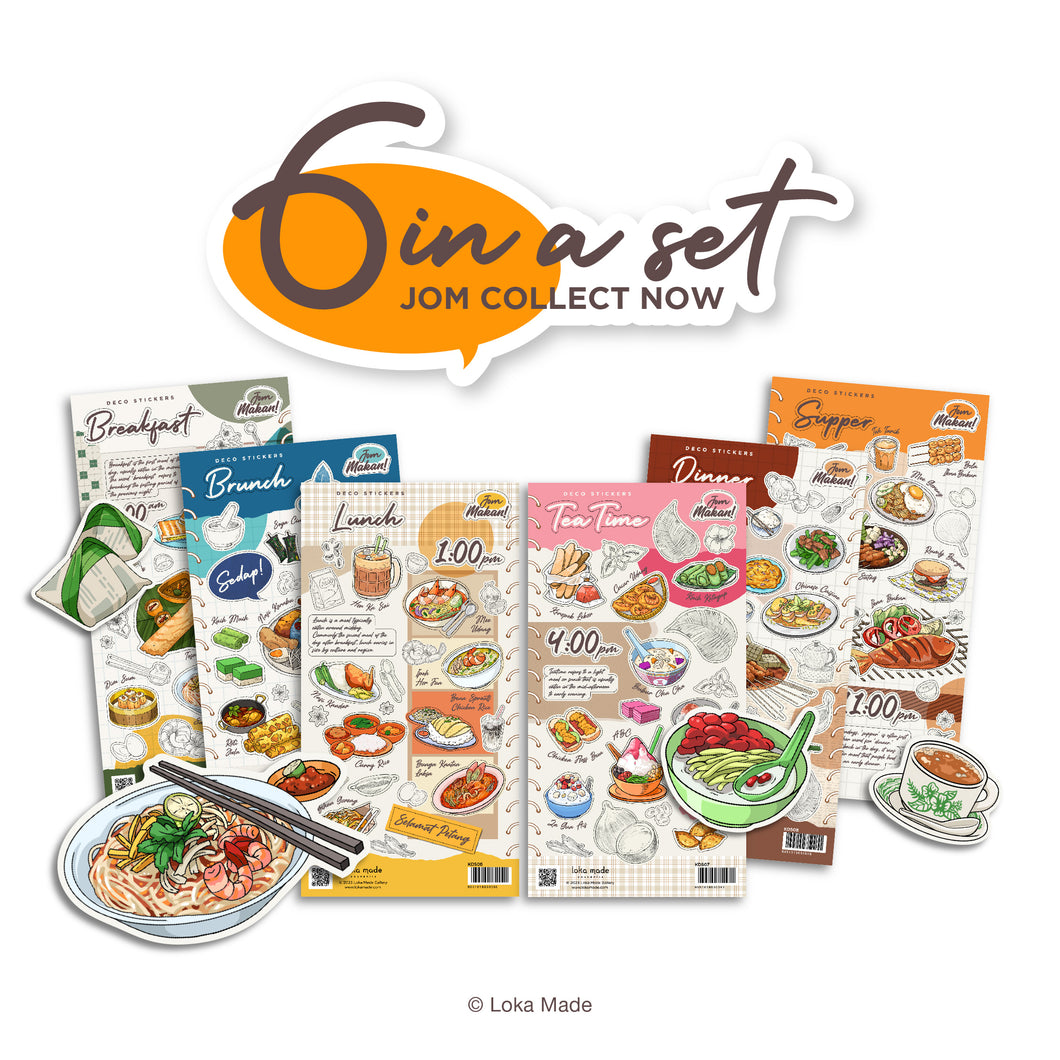 Don't miss out on our Jom Makan Sticker series - collect all 6 designs at a special price now. An illustrated Malaysian food sticker series that feature iconic Malaysian local food for every meal of the day! Waterproof and re-stickable. 